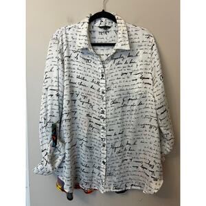 John Mark Button Down Blouse French Printed White Multicolor XL